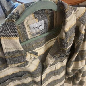 Goodfellow Mens Grey Yellow Stripe Button Up Lightweight Long Sleeve Sz 2XL